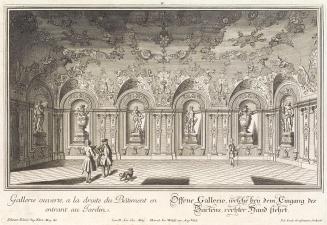 Salomon Kleiner, Offene Galerie im Ostflügel, 1735, Radierung, Druck in Schwarz auf Papier, Dau ...