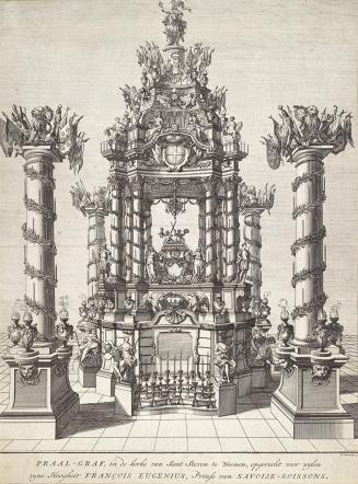 Salomon Kleiner, Trauergerüst für Prinz Eugen, frühestens 1736, Radierung, Druck in Schwarz auf ...