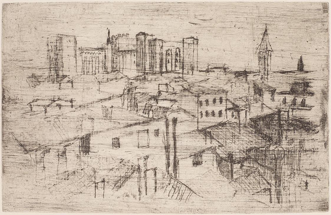 Gerhart Frankl, Ansicht von Avignon, 1928, Vernis mou auf Japanpapier, Blattmaße: 24,5 × 37 cm, ...