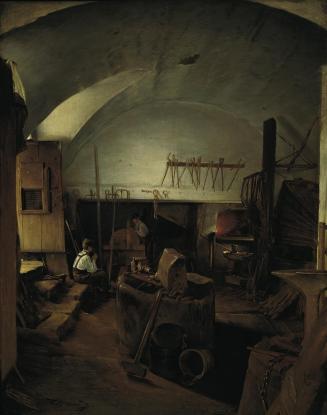 Franz Eybl, Das Innere einer Schmiede, 1847, Öl auf Leinwand, 47 x 37,5 cm, Belvedere, Wien, In ...