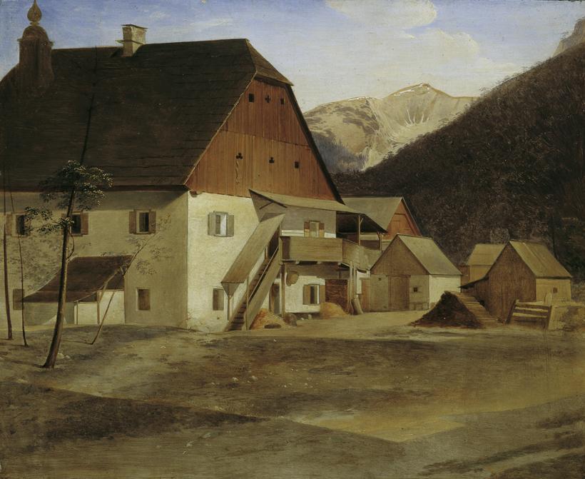 Erasmus von Engert, Das große Hammerhaus in Hirschwang an der Rax, um 1825, Öl auf Holz, 37 x 4 ...