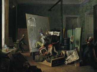 Josef Danhauser, Komische Szene im Atelier, 1829, Öl auf Leinwand, 40,3 x 52 cm, Belvedere, Wie ...