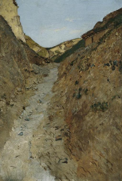 Eugen Jettel, Der Weg im Steinbruch, um 1895, Öl auf Holz, 40 x 27 cm, Belvedere, Wien, Inv.-Nr ...
