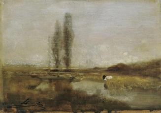 Emil Jakob Schindler, Moorlandschaft bei Lundenburg, um 1882, Öl auf Holz, 16,5 x 23 cm, Belved ...