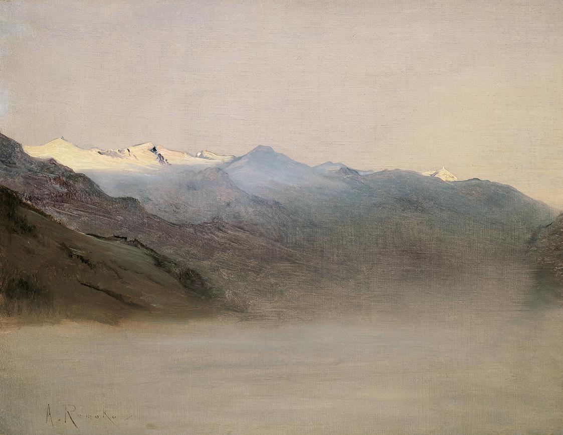 Anton Romako, Das Gasteinertal im Nebel, Herbst 1877, Öl auf Leinwand, 42 x 55 cm, Belvedere, W ...