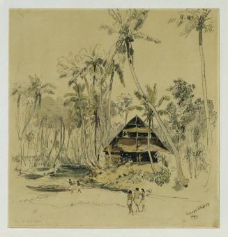 Joseph Selleny, Das Haus des Missionars auf der Insel Puinipet (Ponape), Caroline Islands, 1858 ...