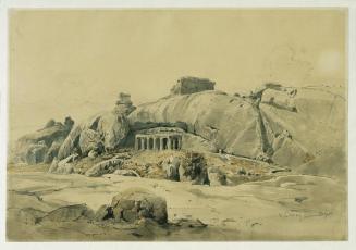 Joseph Selleny, Felsentempel von Mamallapuram (Mahamaleipur), Indien, 1858, Tusche, Aquarell au ...