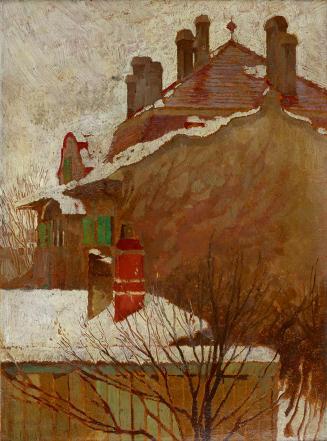 Egon Schiele, Häuser im Winter (Blick aus dem Atelier), 1907/1908, Öl auf Karton, 24 x 17,8 cm, ...
