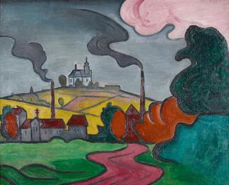 Bohumil Kubišta, Landschaft mit Kirchlein, 1910, Öl auf Leinwand, 67 × 82 cm, Dauerleihgabe Sam ...