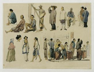 Joseph Selleny, Figurenstudien von Chinesen, 1858, Bleistift, Aquarell auf Papier, 20,5 x 27,5  ...