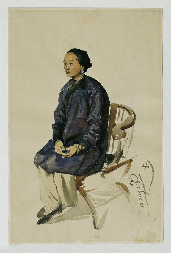 Joseph Selleny, Chinesin, 1858, Bleistift, Aquarell auf Papier, 35 x 22,5 cm, Belvedere, Wien,  ...