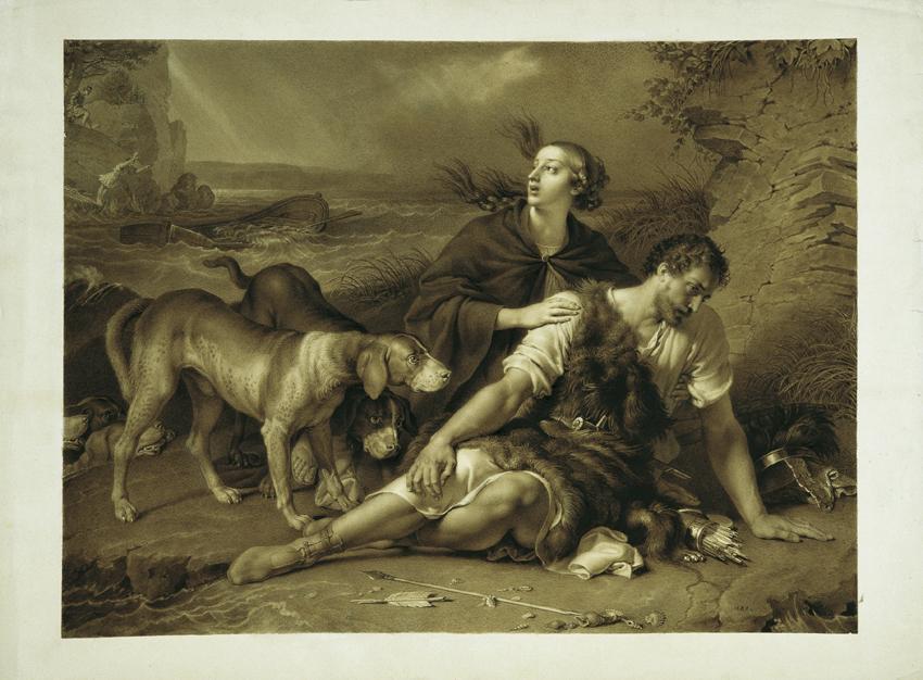 Johann Peter Krafft, Arindal und Daura, 1854, Sepia, Aquarell auf Papier, 36 x 48 cm, Belvedere ...