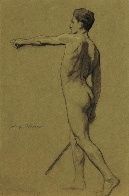 Josef Wawra, Stehender männlicher Akt, 1917, Kreide auf Papier, 31,5 x 21 cm, Belvedere, Wien,  ...