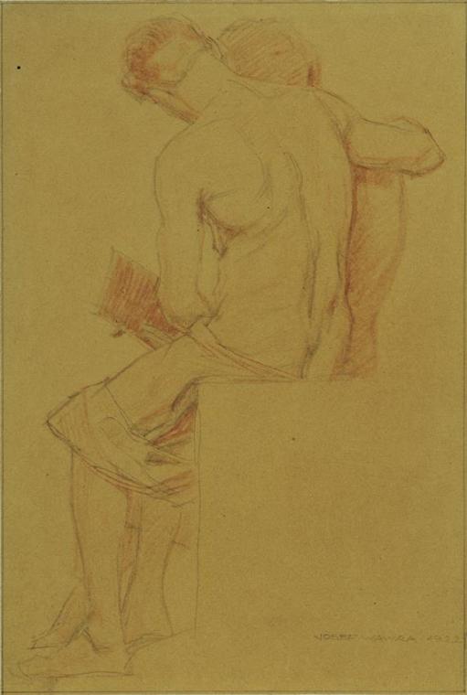 Josef Wawra, Maler und Modell, 1922, Bleistift, Rötel auf Pauspapier, 26 x 17,5 cm, Belvedere,  ...