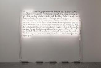 Joseph Kosuth, Word, Sentence, Paragraph (Z.&N.) in German, 1986, Tapete, Neonröhren, Kabel, Tr ...