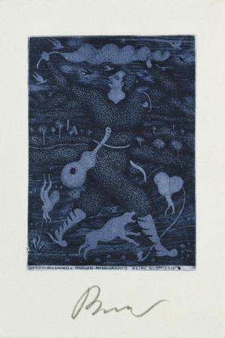 Arik Brauer, Frühlingswind, um 1984, Farbradierung, Blattmaße: 17 x 11 cm, Plattenmaße: 11,8 x  ...