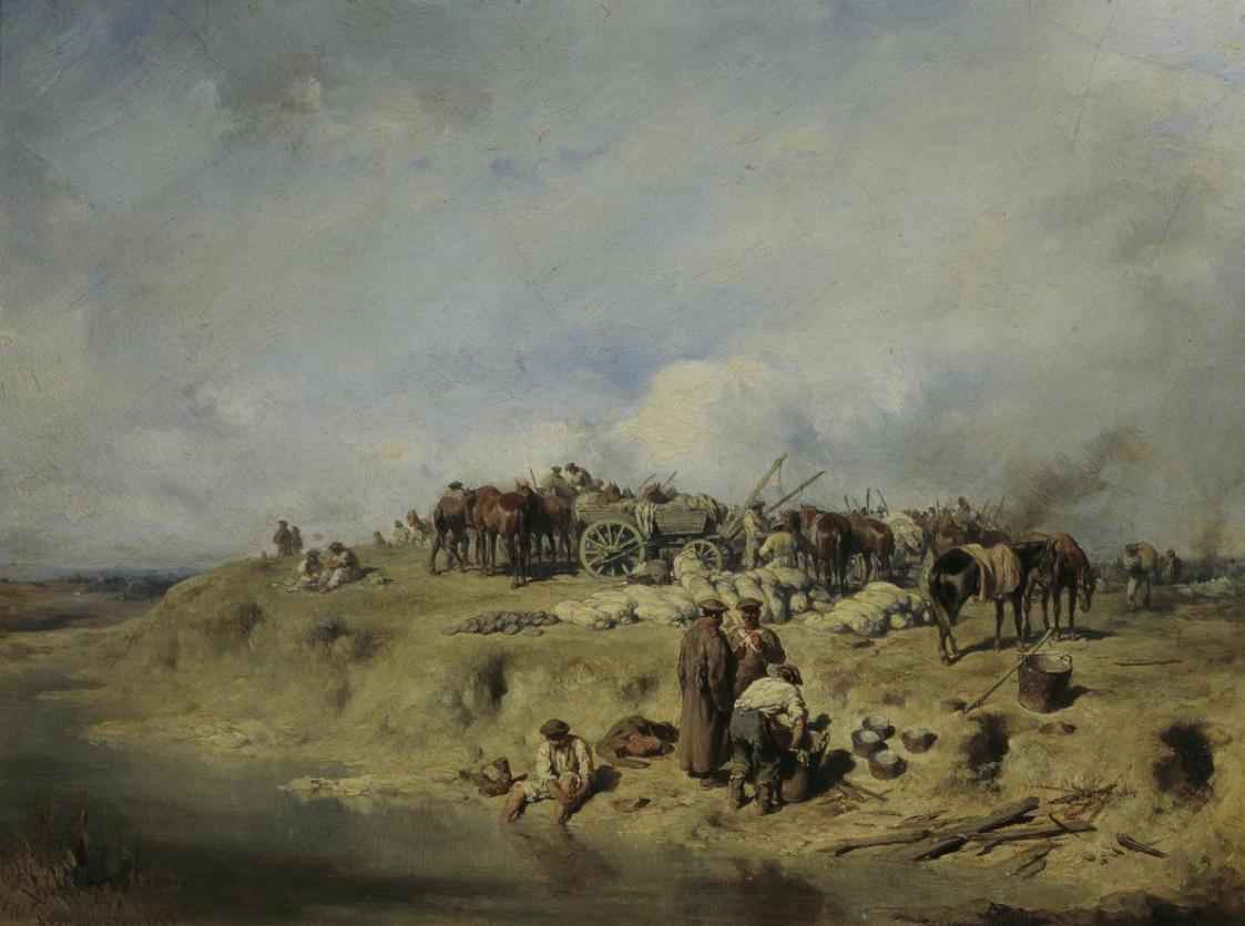 August von Pettenkofen, Biwak russischer Soldaten, 1852, Öl auf Karton, 24 x 31,5 cm, Belvedere ...