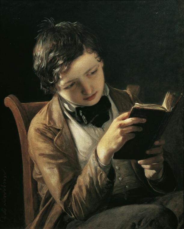 Johann Baptist Reiter, Lesender Knabe, um 1860, Öl auf Leinwand, 59,5 x 48 cm, Belvedere, Wien, ...