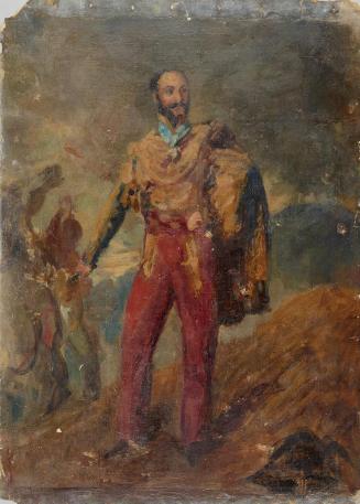 Louis Auguste Baron de Schwiter, Porträtskizze eines stehenden Offiziers, undatiert, Öl auf Lei ...