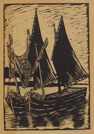 Max Blaha, Segelboote, 1925, Holzschnitt, 50,2 × 33 cm, Belvedere, Wien, Inv.-Nr. 10983
