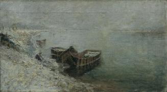 Emilie Mediz-Pelikan, Fischerboote am Donauufer, 1890, Öl auf Leinwand, 30 x 54 cm, Belvedere,  ...