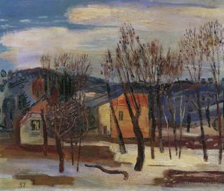 Rudolf Szyszkowitz, Das rote Dach, 1936/1937, Öl auf Leinwand, 63,5 × 74,5 cm, Belvedere, Wien, ...