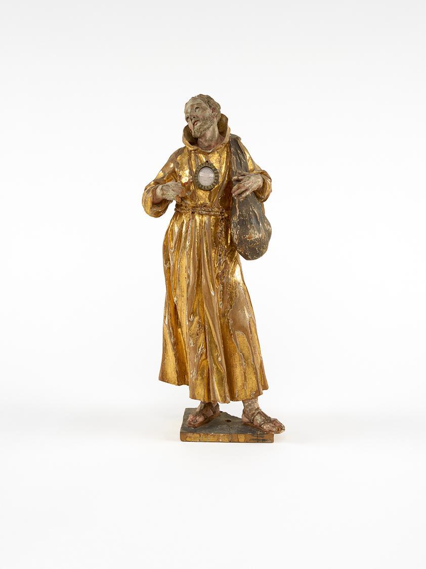 Heiliger Felix von Cantalice, um 1750, Holz, farbig gefasst und vergoldet, 46,5 cm, Belvedere,  ...