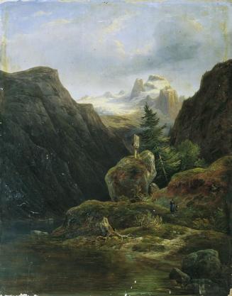 Wilhelm Steinfeld, Vorderer Gosausee gegen Dachstein, 1848, Öl auf Holz, 71,5 x 58,5 cm, Belved ...