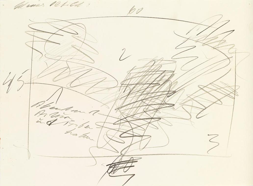 Josef Mikl, Entwurfskizze Abendwind, 1998, Bleistift auf Papier, 26 × 35 cm, Schenkung Sammlung ...