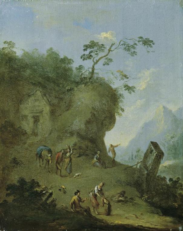 Norbert Grund, Hütte auf einer Waldhöhe, um 1760, Öl auf Holz, 18 x 14 cm, Belvedere, Wien, Inv ...