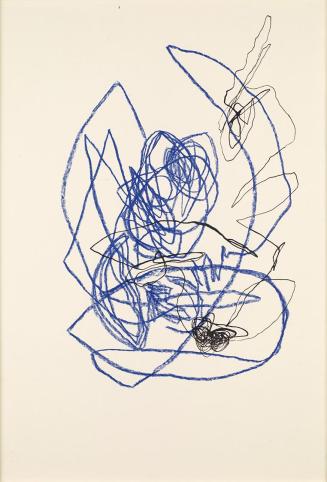 Otto Zitko, Ohne Titel, 1999, Blaue Kreide und schwarze Tuschfeder auf Papier, 50 × 35 cm, Sche ...