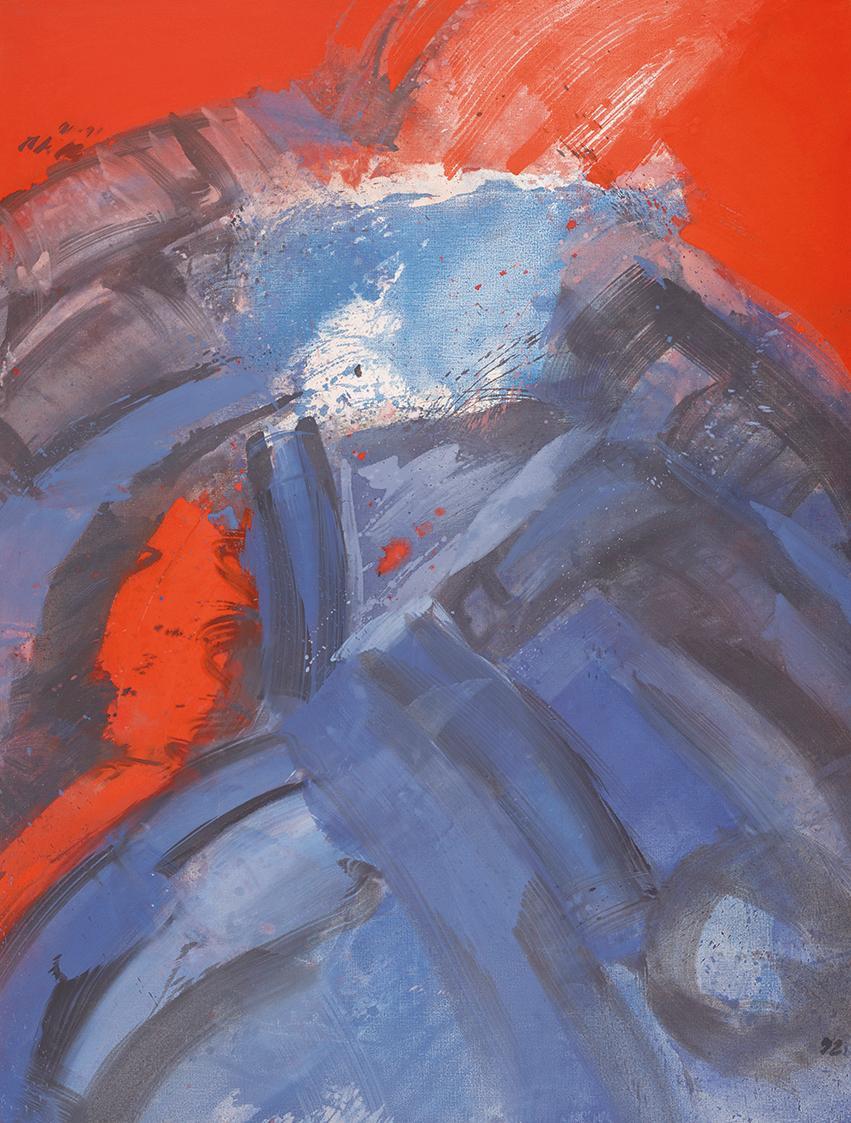 Josef Mikl, Der blaue Schreitende, 1992, Öl auf Leinwand, 198 × 150 cm, Schenkung Sammlung Plon ...