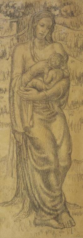 Ödön (Edmund) Moiret, Mutter mit Kind, 1935, Kohle auf Papier, 63 x 22 cm, Belvedere, Wien, Inv ...