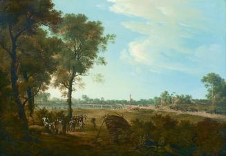 Joseph Rebell, Szene aus den Napoleonischen Kriegen: Brücke in der Lobau mit französischer Kava ...
