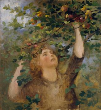 Anton Romako, Apfelpflückendes Mädchen, um 1882, Öl auf Leinwand, 87 x 80 cm, Belvedere, Wien,  ...