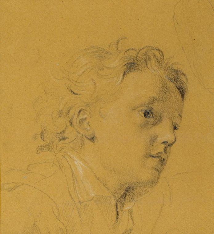 Johann Peter Krafft, Kopf eines Knaben, Bleistift auf Papier, 15,5 x 14 cm, Belvedere, Wien, In ...