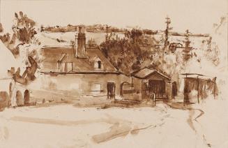 Gerhart Frankl, Bauernhaus in Bucklebury, 1941, Bister auf Papier, laviert, 31,8 × 47,7 cm, Bel ...