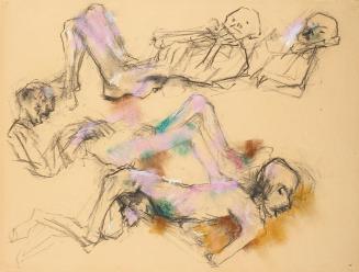 Gerhart Frankl, Vier liegende Figuren, 1962, Kohle, Pastell und Gouache auf Papier, 48 × 63 cm, ...