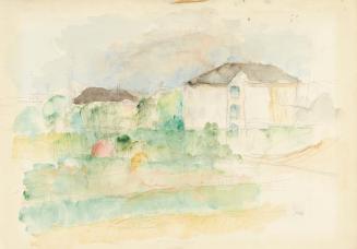 Gerhart Frankl, Häuser auf einer Anhöhe – Ober St. Veit, 1926, Bleistift und Aquarell auf Papie ...
