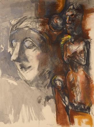Gerhart Frankl, Maske und König, 1962, Kohle, Pastell und Gouache auf Papier, 63,2 × 48,7 cm, L ...