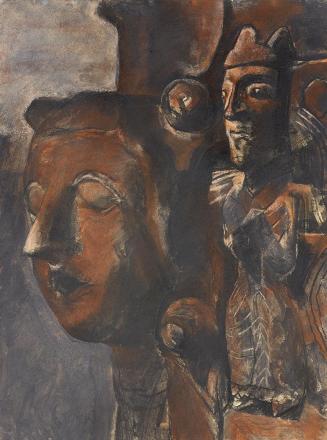 Gerhart Frankl, Maske und König II, 1963, Kohle, Pastell und Gouache auf Papier, 64 × 48 cm, Le ...