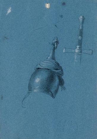 Johann Peter Krafft, Studie eines Helmes, Kohle auf Papier, weiß gehöht, 24 x 17 cm, Belvedere, ...