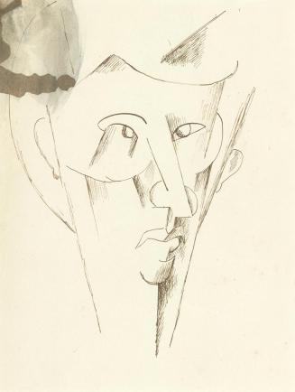 Otto Gutfreund, Kopf, um 1912, Tusche, aquarelliert auf Papier, 21 × 16 cm, Dauerleihgabe Samml ...