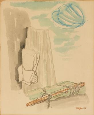 Cermínová Toyen, Surreale Landschaft, 1934, Aquarell, 31 × 25,5 cm, Dauerleihgabe Sammlung Rott ...