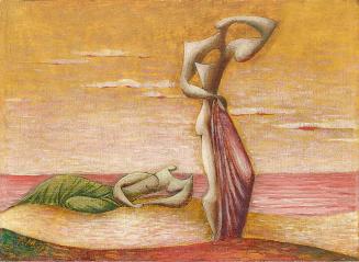 František Muzika, Zwei Frauen, 1942, Öl auf dünner Holzplatte, 16 × 22 cm, Dauerleihgabe Sammlu ...