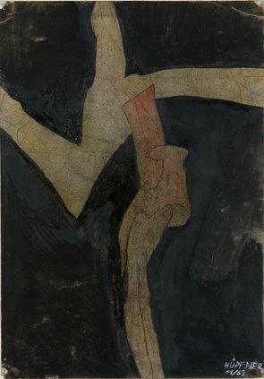 Kurt Hüpfner, Kreuztragung, 1962, Kohle, Farbstift und Schellack auf Papier, 60,5 × 42 cm, Sche ...