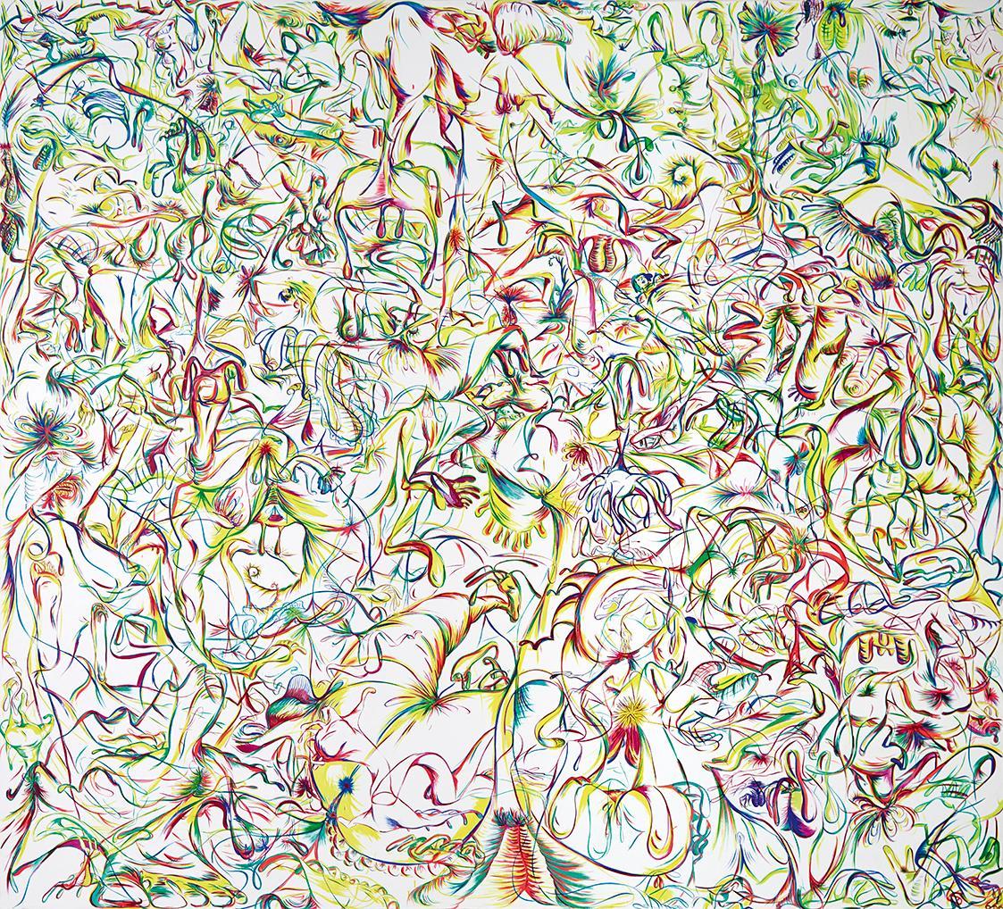 Sue Williams, Lots of Colours, 1997, Öl und Acryl auf Baumwolle, 249 x 274 cm, Dauerleihgabe Er ...