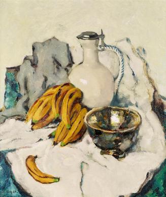 Anton Lutz, Bananen mit Silberschale, 1928, Öl auf Leinwand, 68,5 × 58 cm, Schenkung aus Privat ...
