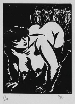 Frans Masereel, Knieende (aus der Folge "Expiations", Paris), 1933, Holzschnitt, Plattenmaße: 2 ...