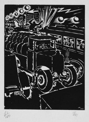 Frans Masereel, Straße (aus der Folge "Expiations", Paris), 1933, Holzschnitt, Plattenmaße: 25  ...